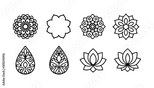 Collection of intricate floral and paisley inspired decorative motifs