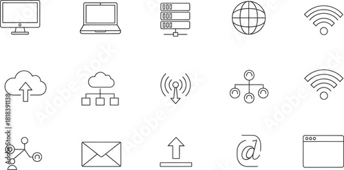 Connectivity and Networking Concepts Represented by Minimalist Line Icons