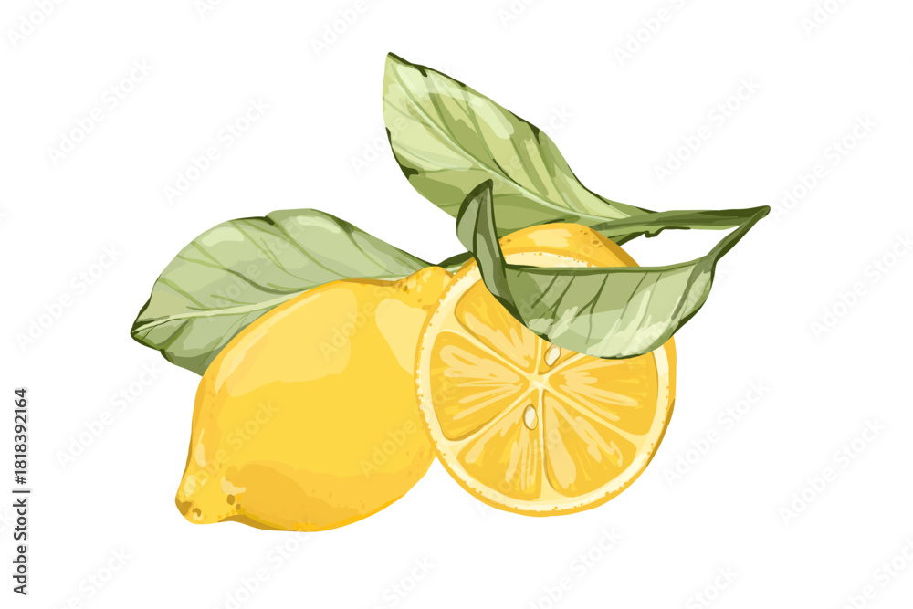 Fototapeta premium Lemon branch with ripe fruits and leaves. Vector hand drawn quick sketch illustration. Great for food branding, diet materials, vitamin concepts, eco packaging, kitchen decor, summer culinary designs.