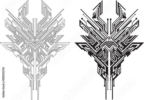 Modern tech circuit board design element with sleek, high-tech appeal and digital style