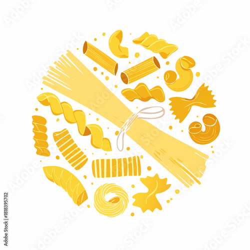 Circle Pasta Composition – Italian Noodles Collection Vector
