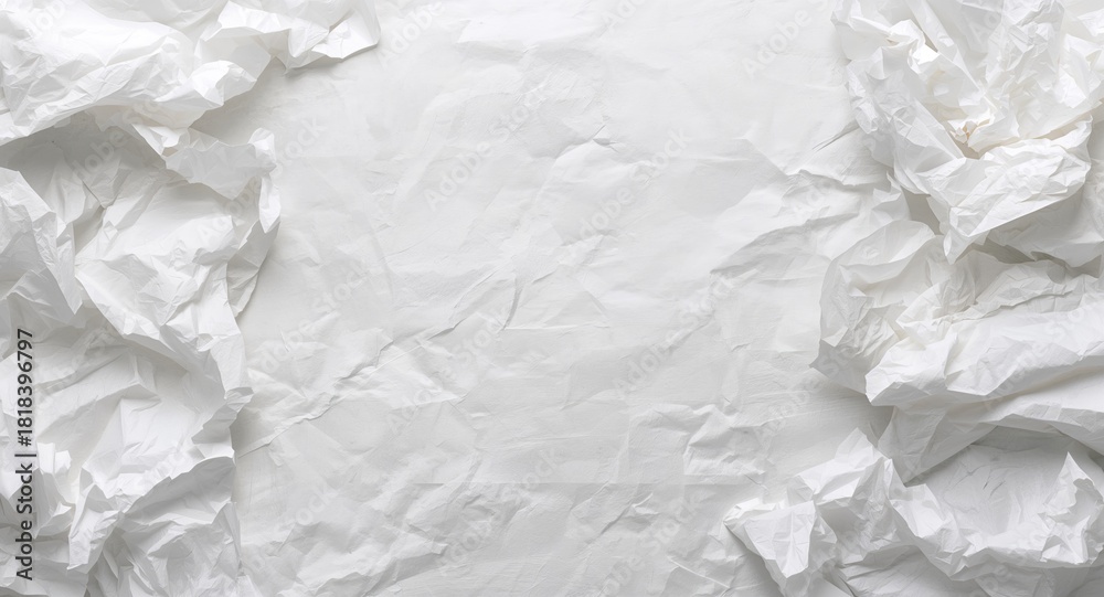 Naklejka premium White crumpled paper background used as a layout for text and design elements, suitable for editorial headers or presentations