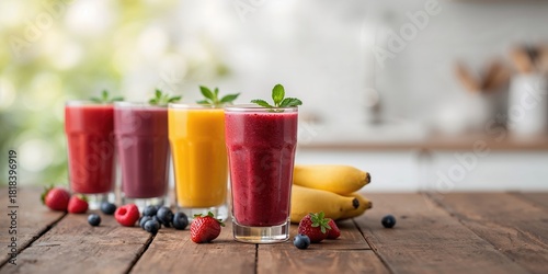 Colorful fruit smoothies se...