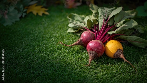 Organic beets growing on gr...