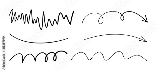Collection of diverse hand drawn wavy lines, squiggles, and directional arrows offering versatile graphic elements for various creative projects, presentations, and modern web applications.
