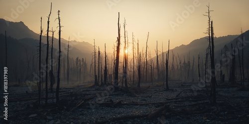 Burnt trees following a for...