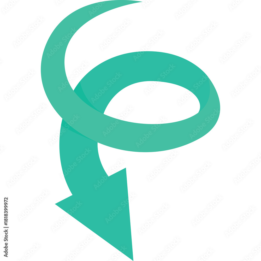 Obraz premium Abstract Teal Spiral Arrow Graphic Element with Transparent Background Showing Downward Motion and Fluid Curve