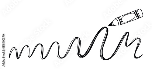 Hand drawn black marker creating a wavy fluctuating line that increases in thickness, ideal for educational content, creative projects, or playful graphic elements.