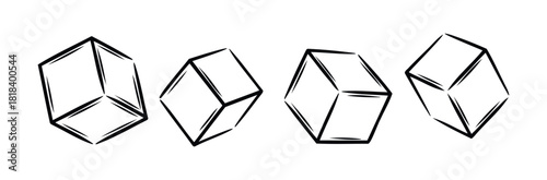 Abstract hand drawn geometric cube shapes with bold black brush strokes perfect for modern branding, graphic design projects, and decorative elements