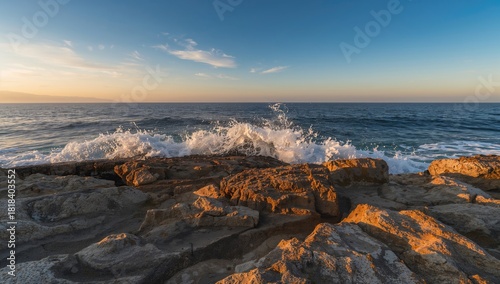 Waves Breaking Against Rock...