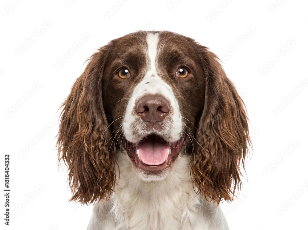 Αυτοκόλλητο Happy English Springer Spaniel dog isolated PNG, brown and white pet with open m