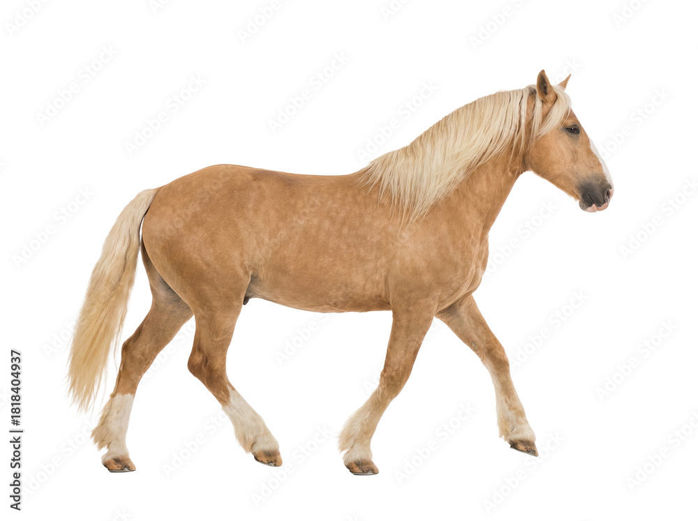 Φωτογραφία Palomino horse walking isolated PNG on transparent background, golden equine wit