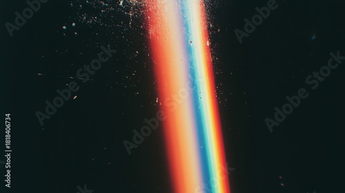 Abstract holographic light refraction with scratched film texture overlay, rainbow grainy retro gradients