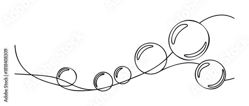 Elegant continuous line art drawing of a stream of sparkling soap or water bubbles perfect for modern packaging, advertising, and refreshing web graphics and presentations