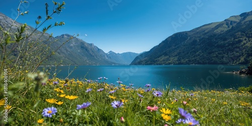 Fototapeta Naklejka Na Ścianę i Meble -  Grass and wildflowers in a summer meadow, natural landscape for outdoor recreation, Earth Day