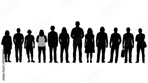 Diversity of People in Silhouette Standing in a Row