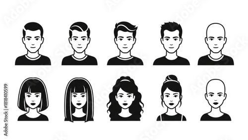 Collection of Diverse Avatar Icons for User Profiles and Online Identity Featuring Various Hairstyles