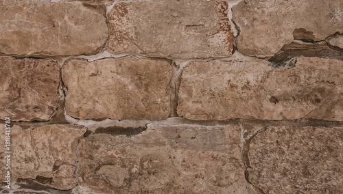 The brown stone wall appear...