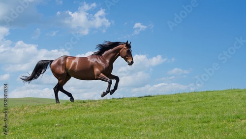 Large bay horse standing in...