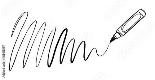 Sketch of a marker pen creating wavy lines and scribbles, perfect for illustrating creative ideas, drawing, or conveying a sense of playful expression in visual projects