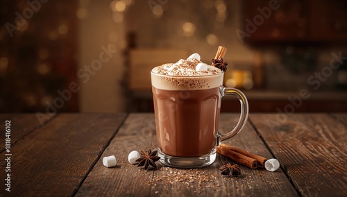 Glass of cocoa drink on a t...