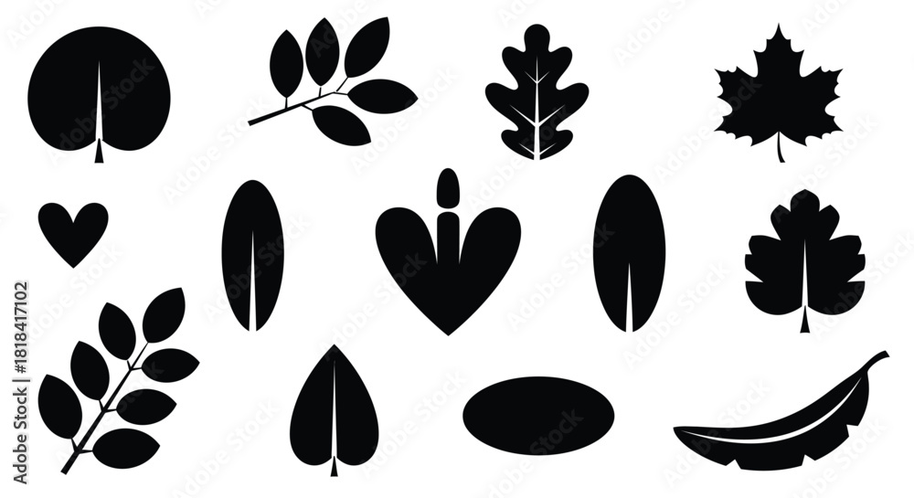 Fototapeta premium Elegant black leaf silhouettes create striking nature designs easily