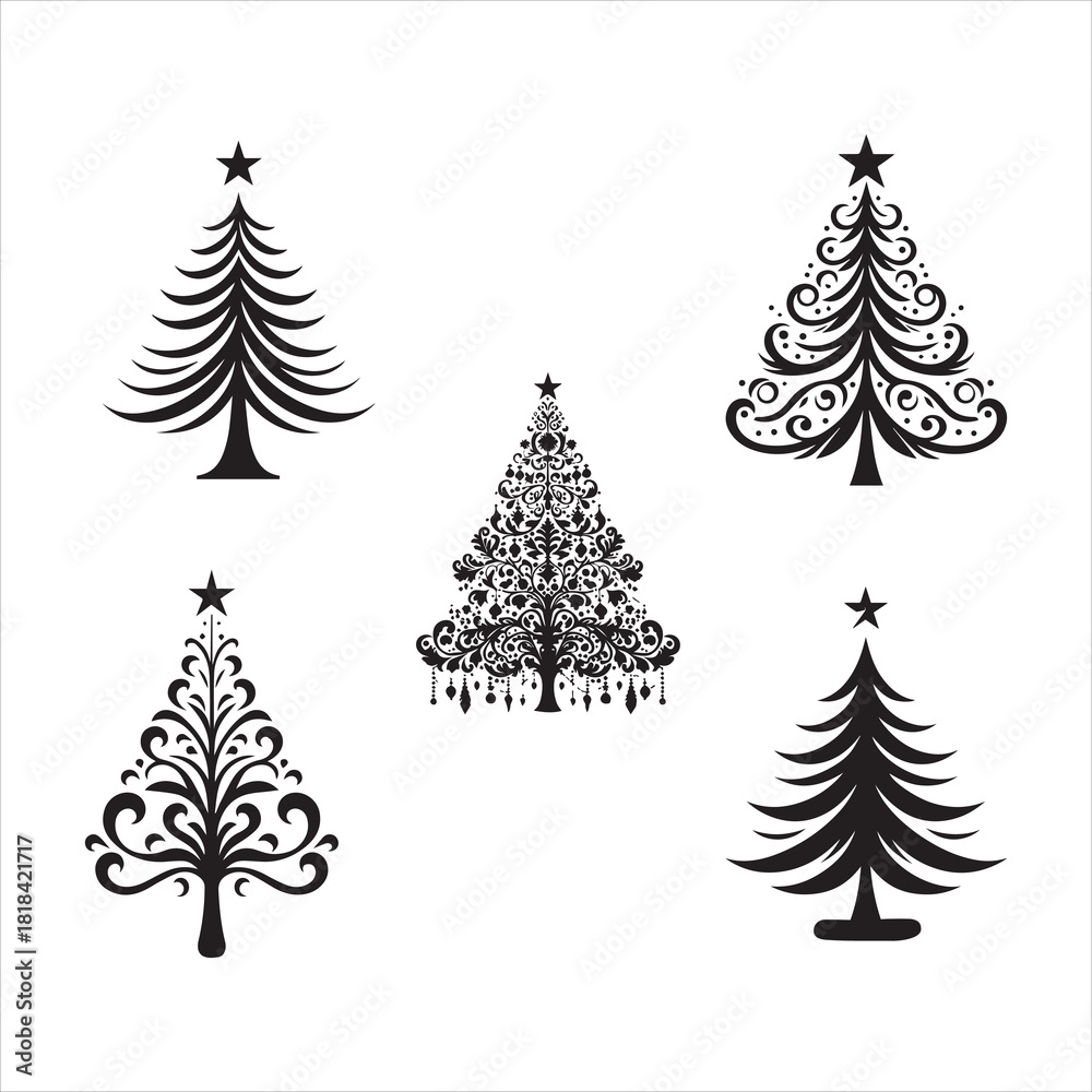 Obraz premium Christmas tree silhouette vector collection