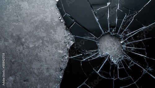 Cracked black glass surface...