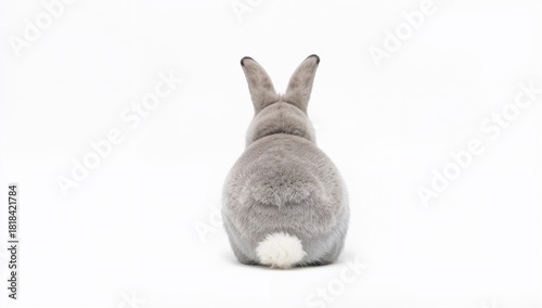 Gray baby rabbit facing awa...