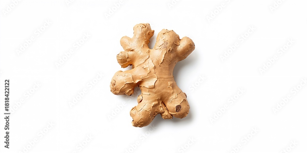 Fototapeta premium Ginger root on white background, used for culinary and medicinal preparations.