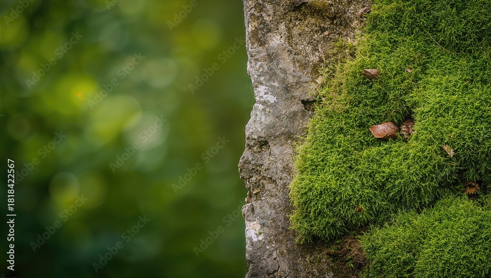 Obraz premium Closeup of moss covering a stone surface, suitable as a natural background for design projects