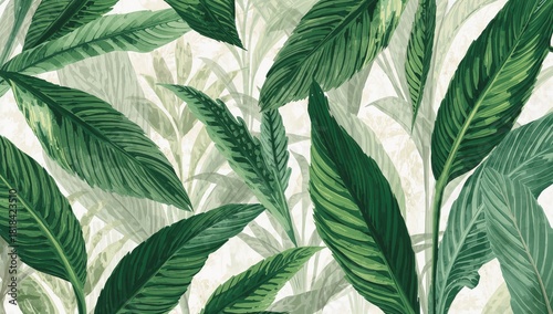 Green leaf pattern wallpape...