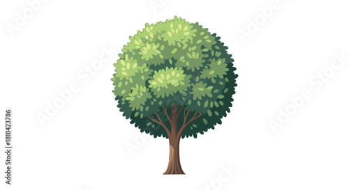 Charming cartoon tree with dense foliage providing a whimsical aesthetic featuring stylized elements and a vibrant color palette designed for use in