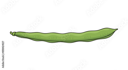 Whimsical Green Bean Illustration Exhibiting Crisp Outlines and Subtle Textural Shadows, Isolated on White Backdrop