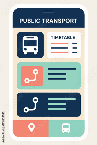 Public transportation app interface with bus schedule and route information