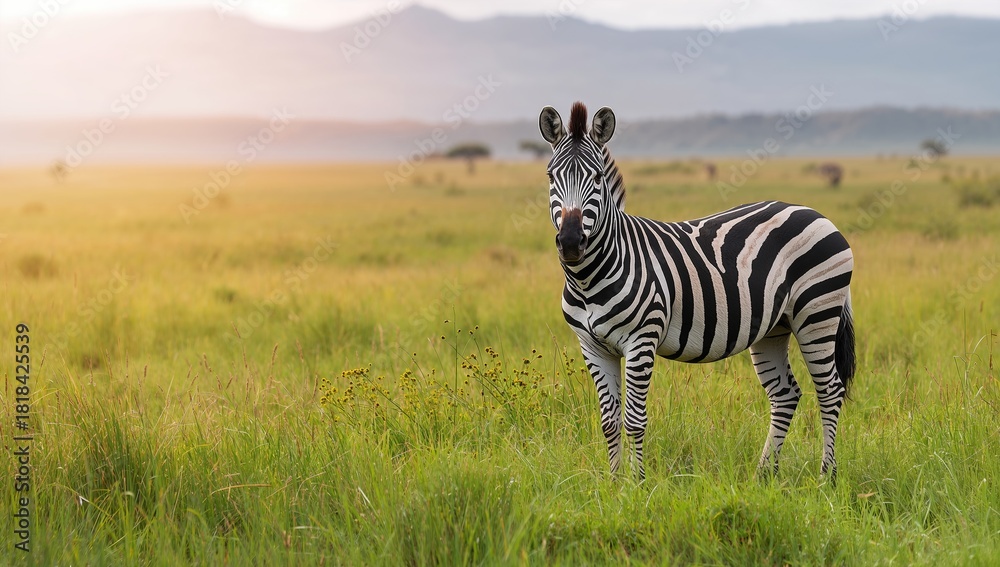 Naklejka premium Grevy's Zebra standing in tall grass, emphasizing animal conservation awareness