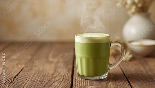 Matcha green tea latte serv...