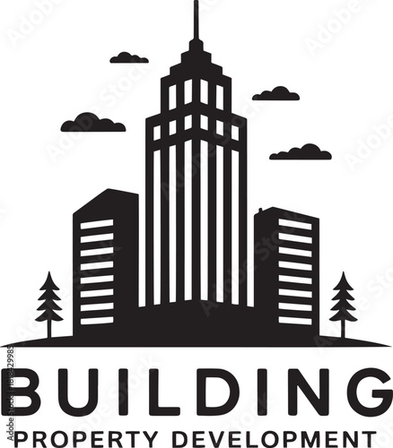 Black and white building logo property development illustration real estate company branding and design
