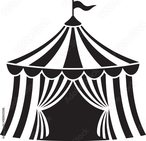 Circus tent illustration black and white silhouette of big top perfect for carnival or fairground design elements