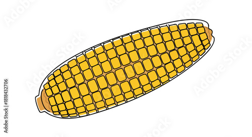 Graphic Illustration of Golden Corn on the Cob Against White Background Ready to Eat