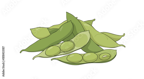 Vivid illustration showcasing fresh green edamame pods, accentuating the beauty and simplicity of natural food sources in minimalistic representation