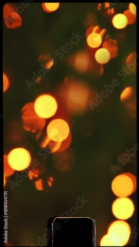 Vintage retro Christmas lights, beautiful bokeh blur, xmas decoration in tree