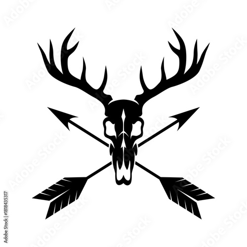 deer skull and arrow silhouette vector logo