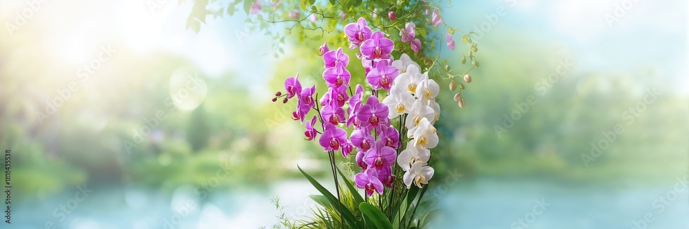 Obraz premium Horizontal shot of a house with a black front door and arched transom window, emphasizing architectural details for curb appeal