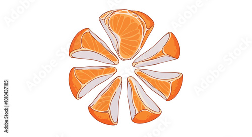 Stylized citrus arrangement of tangerine wedges on a blank canvas creating a refreshing and vibrant visual presentation