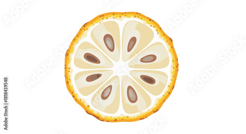 Cross-Section of Exotic Fruit with Seeds Creating a Radial Pattern on White Background  Showcasing the Unique Texture and Composition