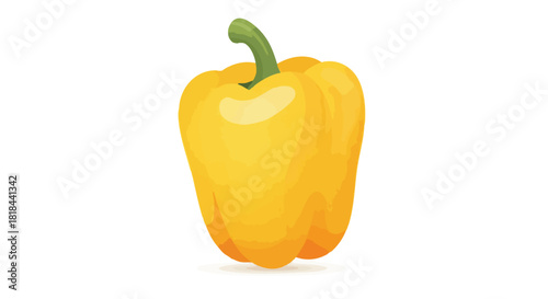 Vibrant bell pepper illustration showcasing bright yellow hues and a fresh green stem on a pure white canvas for healthy culinary concepts