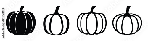 Set of four pumpkins iconic design seasonal fruit autumn harvest simple line art graphics