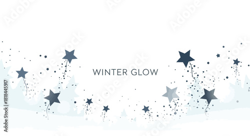 Whimsical winter glow with scattered stars and subtle frosty trees against a clean white background