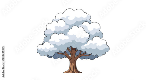 Stylized tree with fluffy white foliage resembling clouds against a pristine backdrop illustration of a simple tree concept art depiction against